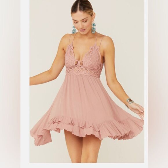 Free people one adella slip dress mini lace strappy back small - Picture 1 of 8